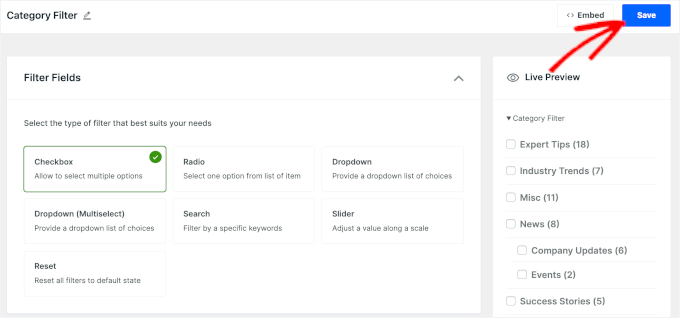 Salvarea unui element WPFilters