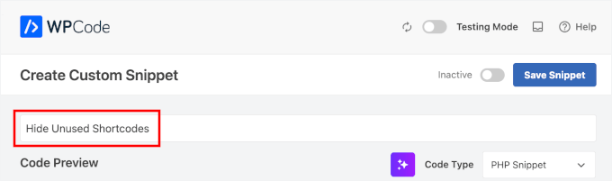 Nombrar el fragmento de código personalizado en WPCode