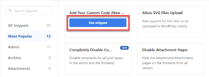 Add your custom code WPCode
