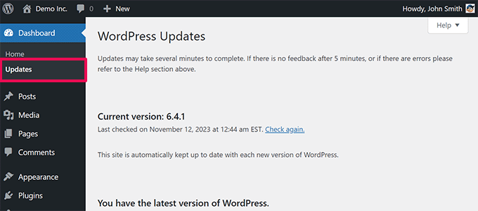Check WordPress updates