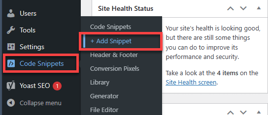 Code snippets add snippet
