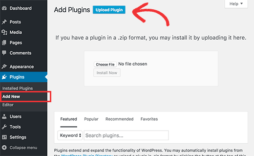 Carregar e instalar manualmente um plug-in do WordPress