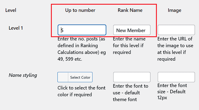 Add rank name and upto number