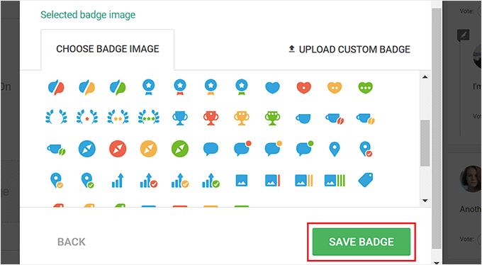 Choose an image for your badge and click Save Changes