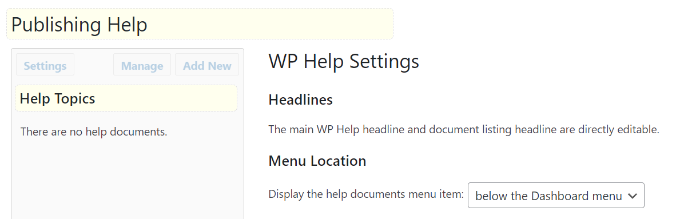 Publishing help settings