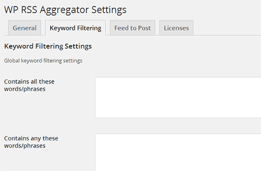 Filtering feed sources for specific keywords