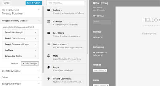 Widget customizer in WordPress 3.9