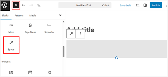Add the Spacer block in WordPress Add the Spacer block in WordPress