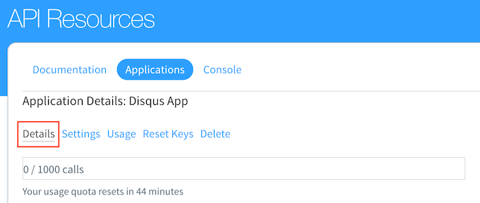 The Disqus API settings
