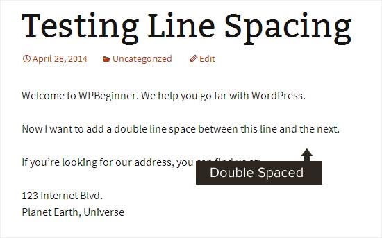 Espaço de linha dupla adicionado para criar parágrafo no WordPress