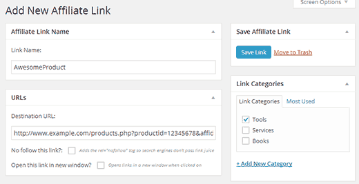 Sort your affiliate links into categories