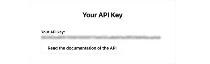 Скопируйте ключ API и вставьте его в поле на своем веб-сайте WordPress.
