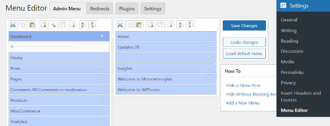 Rearrange admin menu items