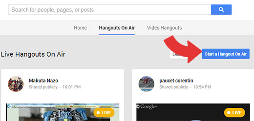 Démarrer un Hangout en direct Google+ 