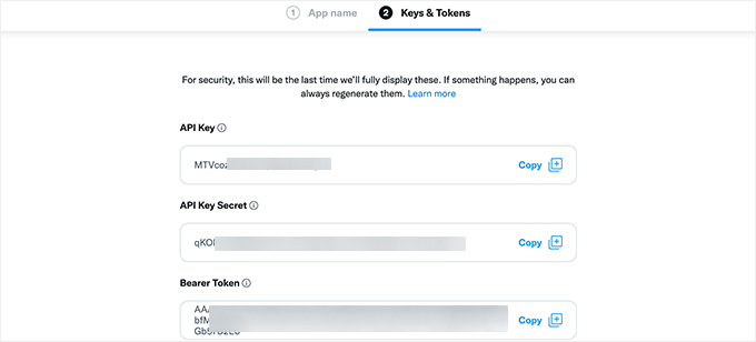 Twitter API keys
