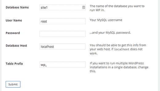 Enter your database details Enter your database details