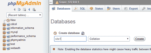 Creating database using phpMyAdmin