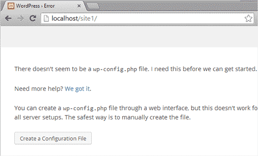 WordPress installation: creating a configuration file WordPress installation: creating a configuration file
