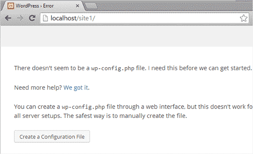 WordPress installation: creating a configuration file