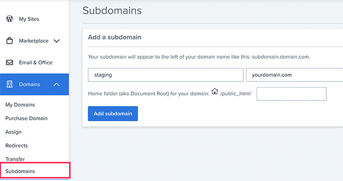 Creating subdomain for your staging site