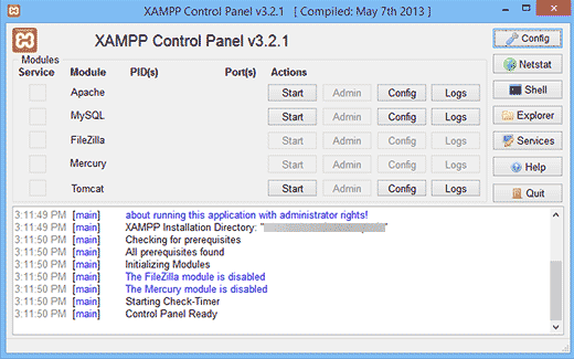XAMPP Control Center XAMPP Control Center