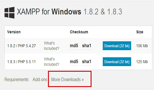 XAMPP download page