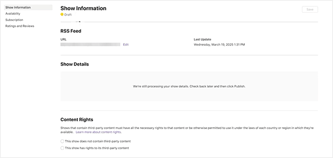 Agregar información para tu podcast en Apple Connect