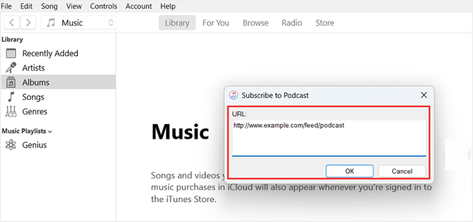 Agregar URL del podcast en iTunes