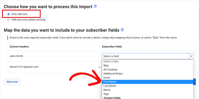 Choose column header names