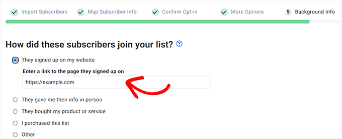 Choose how you gained subscribers for the email list