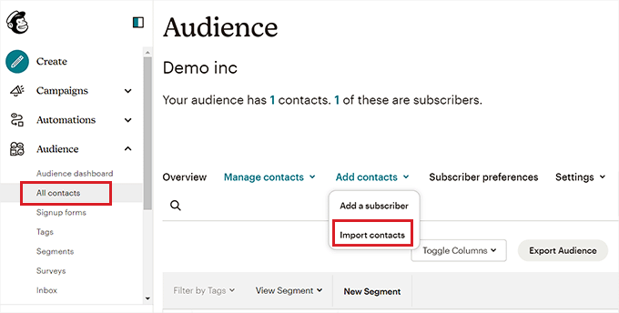 Choose the Import Contacts option from the Add Contacts dropdown menu