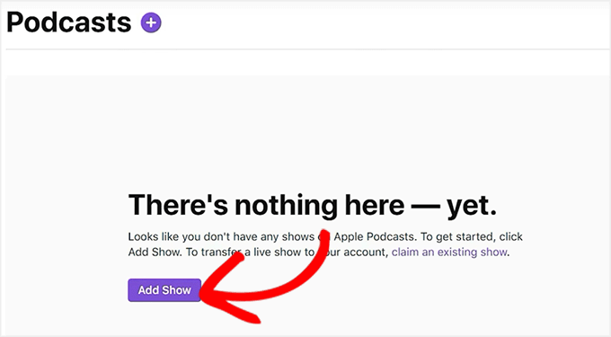 Hacer clic en el botón Agregar programa en Apple Podcasts