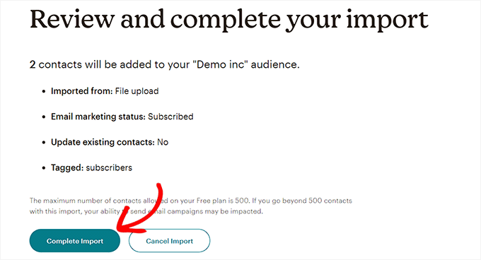 Click the Complete Import button