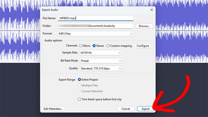 Exportar tu episodio de podcast desde Audacity