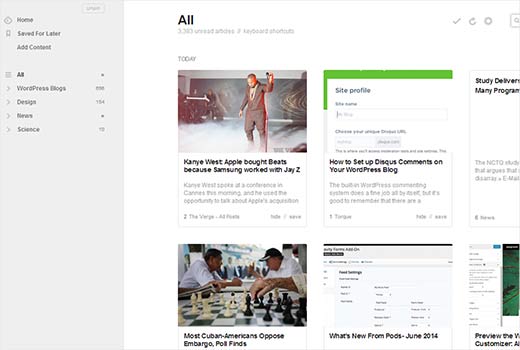 Feedly's neat web interface designed for better reading experience