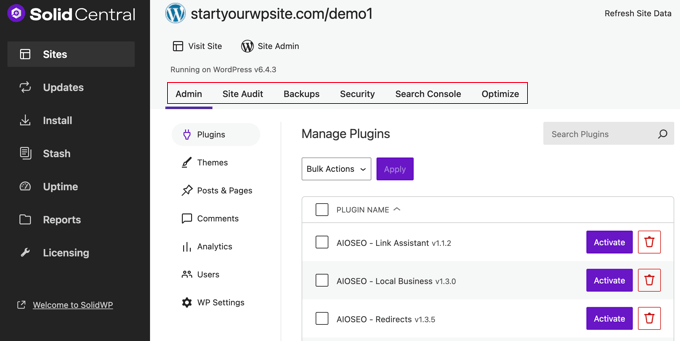 Solid Central Site Dashboard