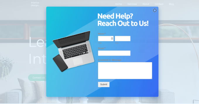 Contact form popup preview
