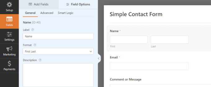 Edit each field in the contact form