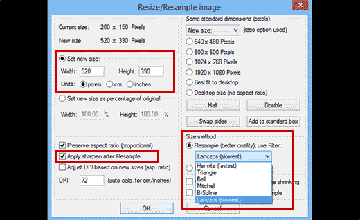 Resizing images to make them larger in Irfanview