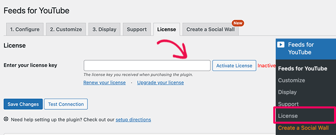 Enter plugin license key