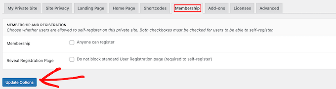 Tùy chọn đăng ký người dùng trên blog riêng tư
