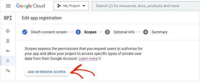 Adding scopes to your Google project