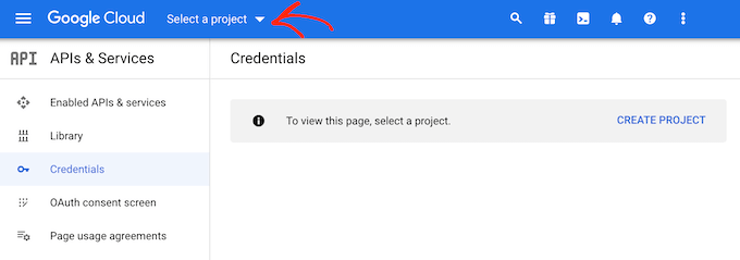 Creating a new project in the Google dashboard