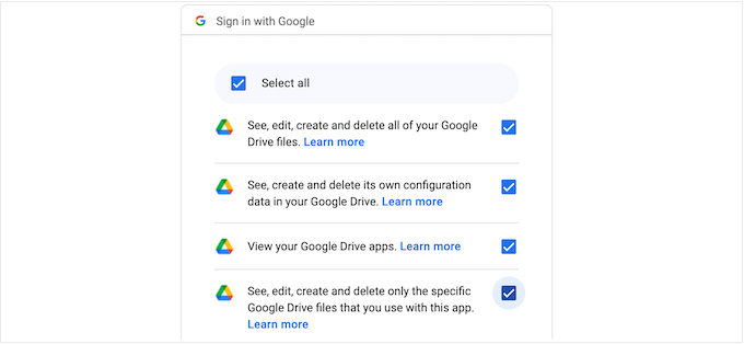 Granting an app access to your Google Docs
