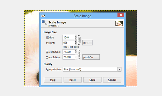 Redimensionnement d'une image dans Gimp