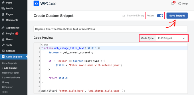 Adding a Code Snippet to WPCode