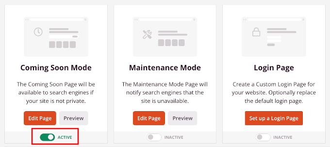 Activating Coming Soon page