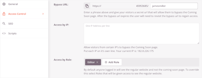 Access Control settings in SeedProd
