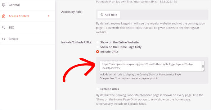 Adding URLs to hide behind the Coming Soon page