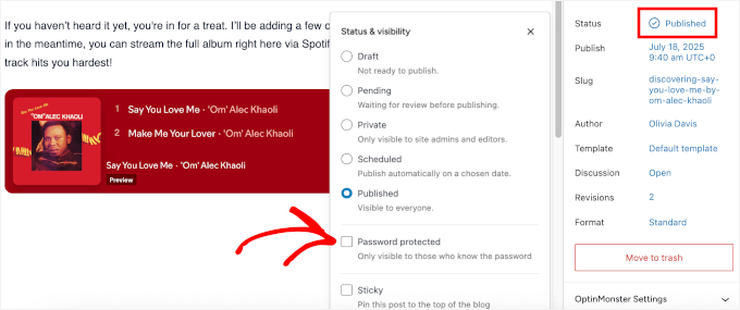 The Password Protect option